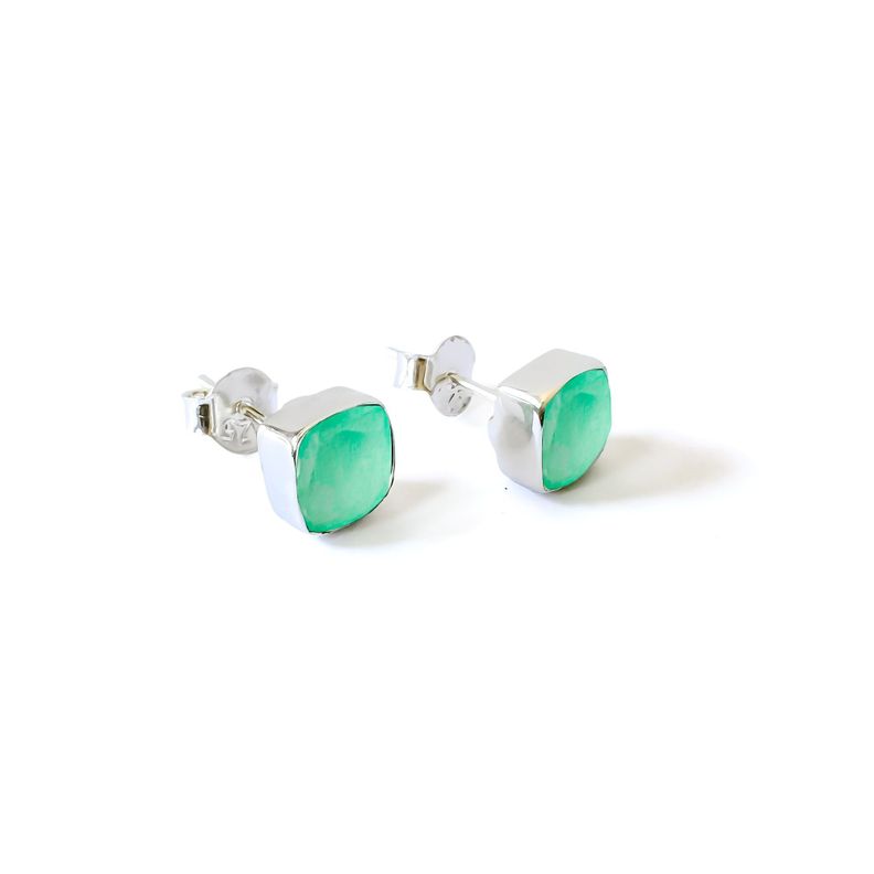 Aros Cuadrado Calcedonia Facetado 7mm Plata Fina 925-1