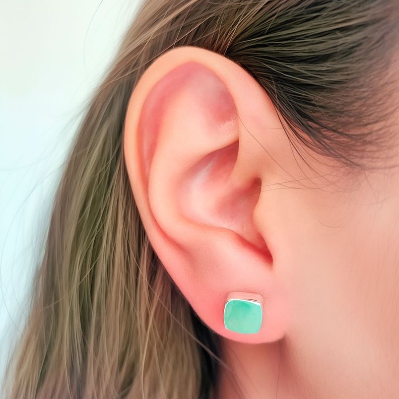 Aros Cuadrado Calcedonia Facetado 7mm Plata Fina 925-2