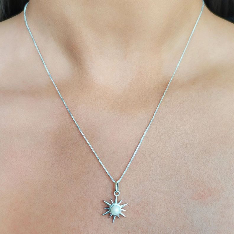 Collar Sol Aruna Perla De Río  Plata Fina 925-1