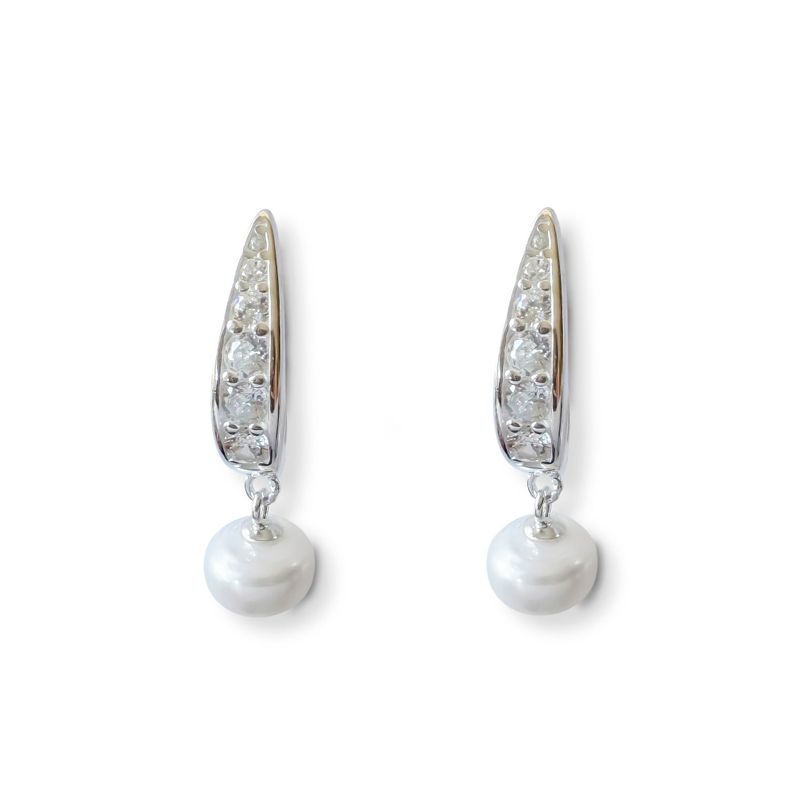 Aros Denisse Argolla Circón Perla De Río Plata Fina 925-0