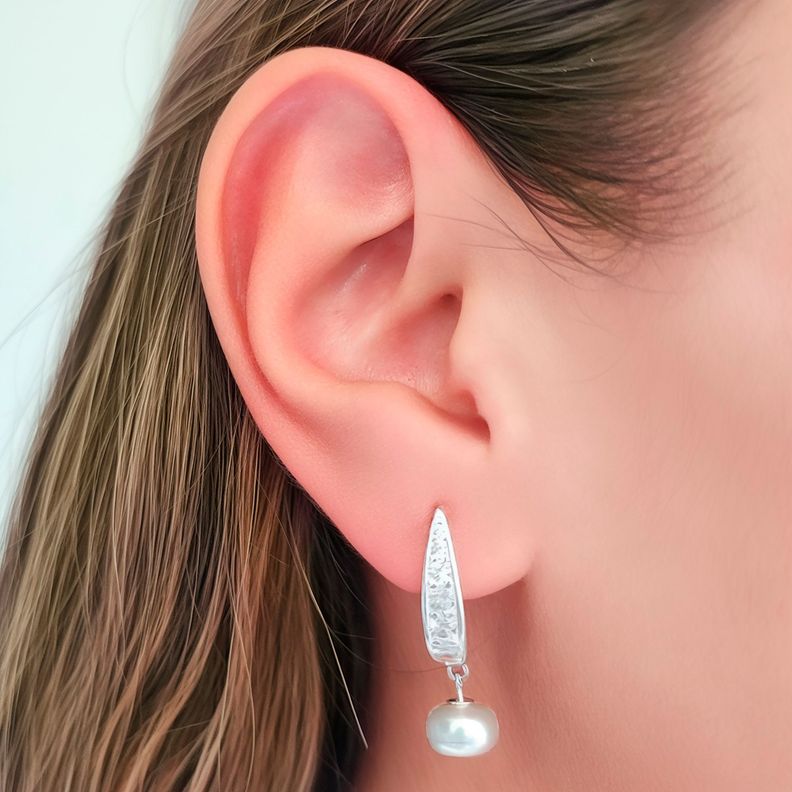 Aros Denisse Argolla Circón Perla De Río Plata Fina 925-2