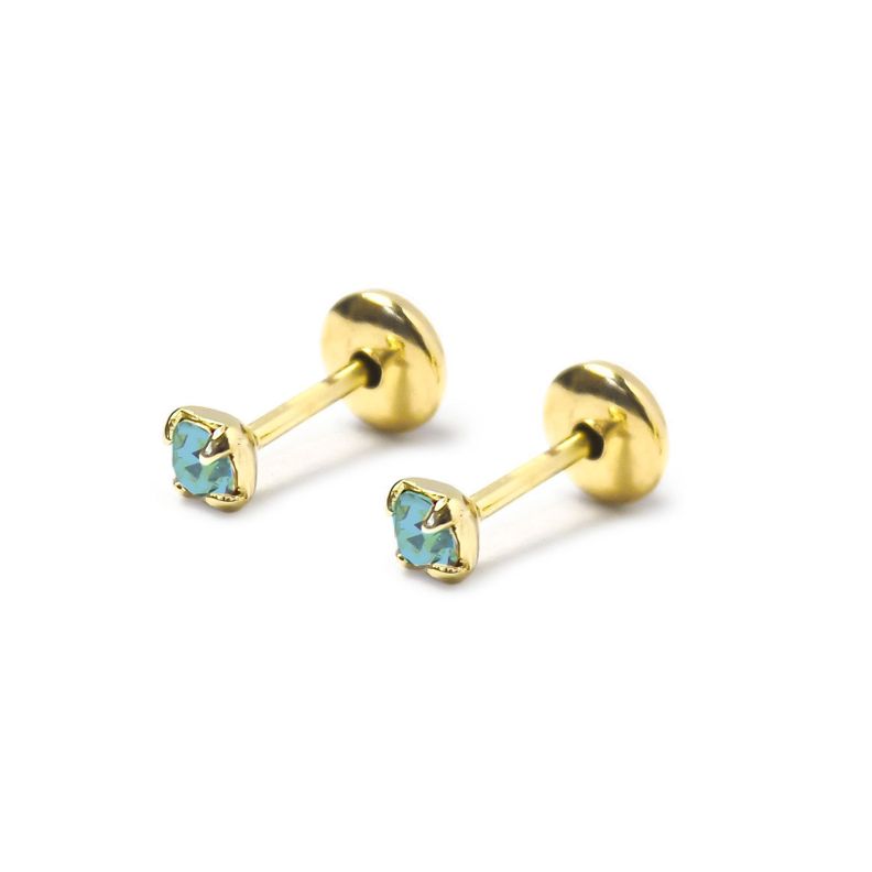 Aros Bebé Circón Celeste 2mm Enchapado Oro 18K-0
