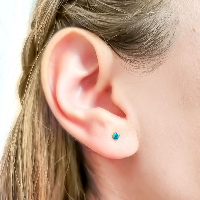 Aros Bebé Circón Celeste 2mm Enchapado Oro 18K-1