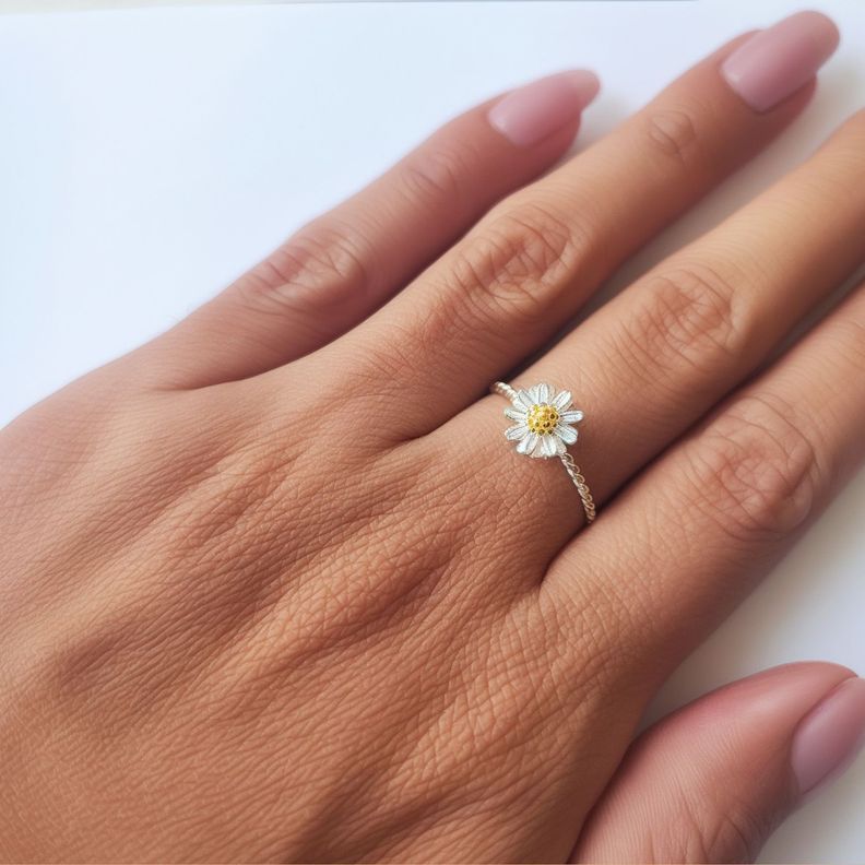 Anillo Girasol #15 Plata Fina 925-1
