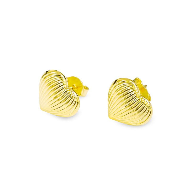 Aros Corazon Estriado 11mm Enchapado Oro 18K