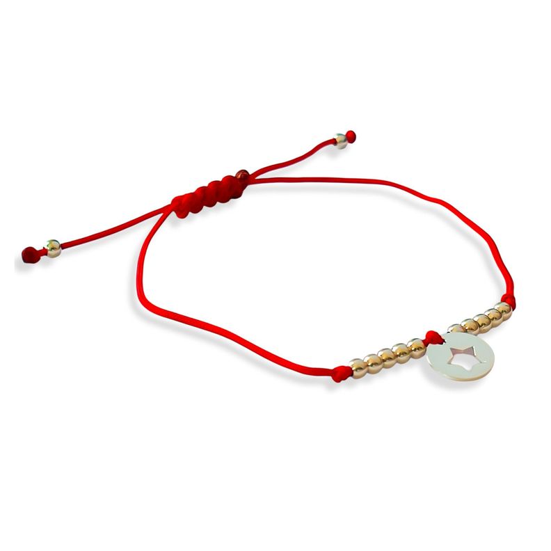 Pulsera Círculo Estrella Bolitas Plata Fina 925 Cordón Rojo-1