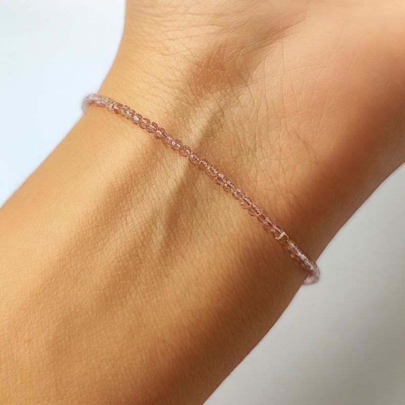 Pulsera Cristal Morado Claro Mostacillas Enchapado Oro 18K-2