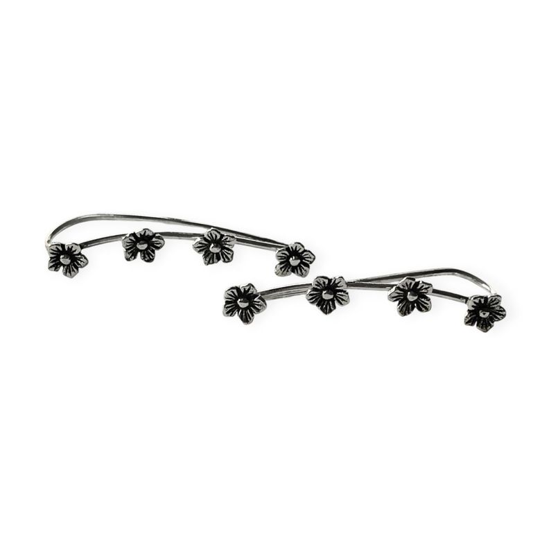Aros Trepadores 4 Flores Plata Fina 925-0