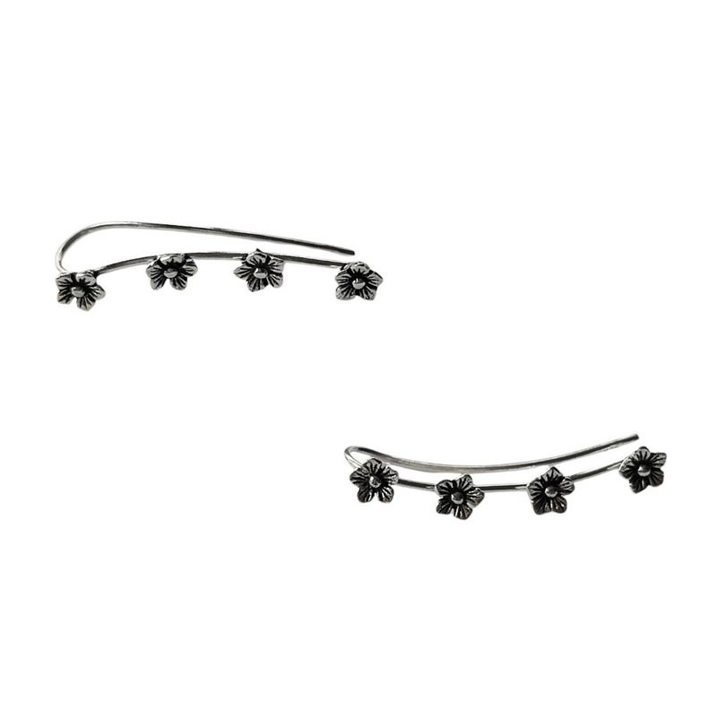 Aros Trepadores 4 Flores Plata Fina 925-1