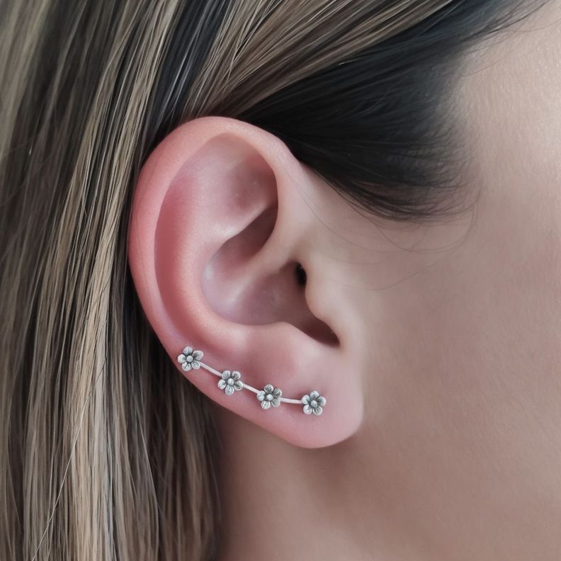 Aros Trepadores 4 Flores Plata Fina 925-2