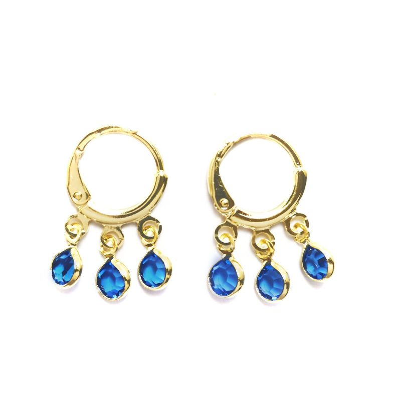 Aros Argolla 3 Circones Azules Enchapado Oro 18K Azul