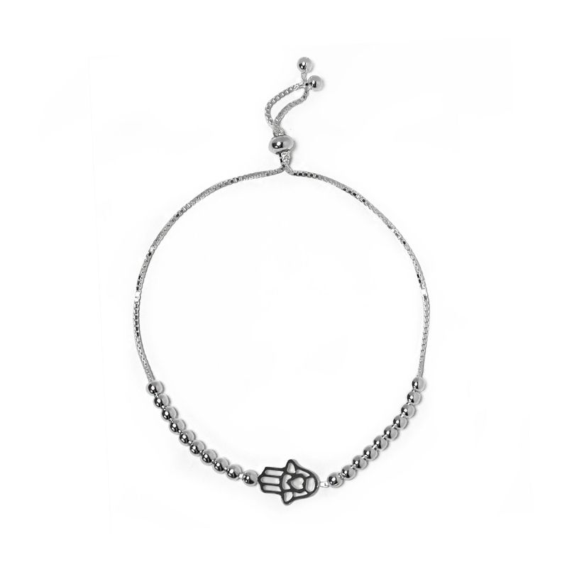 Pulsera Mano de Fátima Bola Plata Fina 925-0