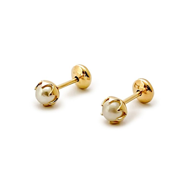 Aros Bebé Perla Sintética 4mm Enchapado Oro 18K-0