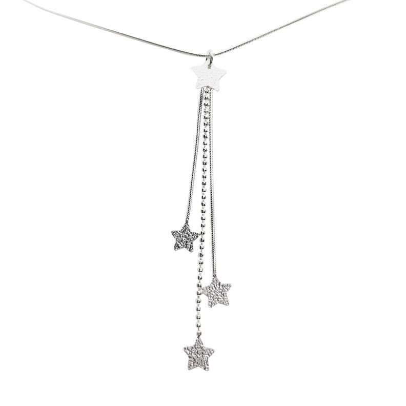 Collar Estrellas Colgantes Cadena Cola De Topo Plata Fina 925-0