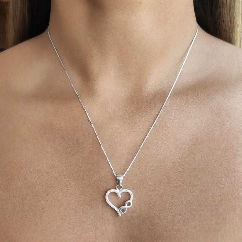 Collar Corazón Infinito Circón Plata Fina 925-2