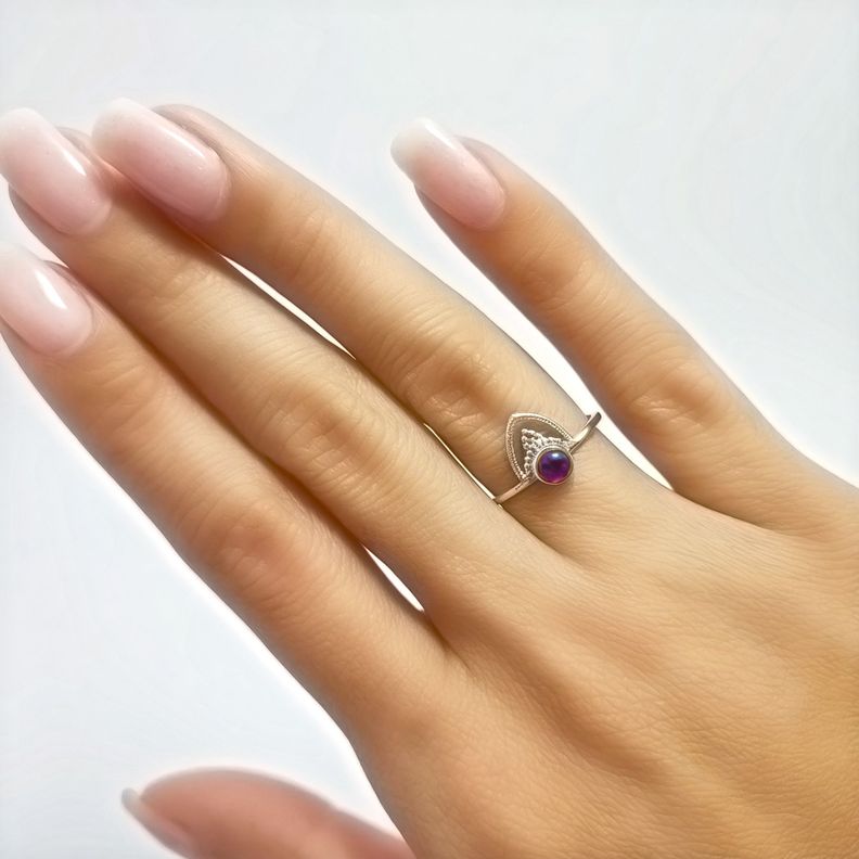 Anillo Prisha Piedra Amatista #16 Plata Fina 925-1