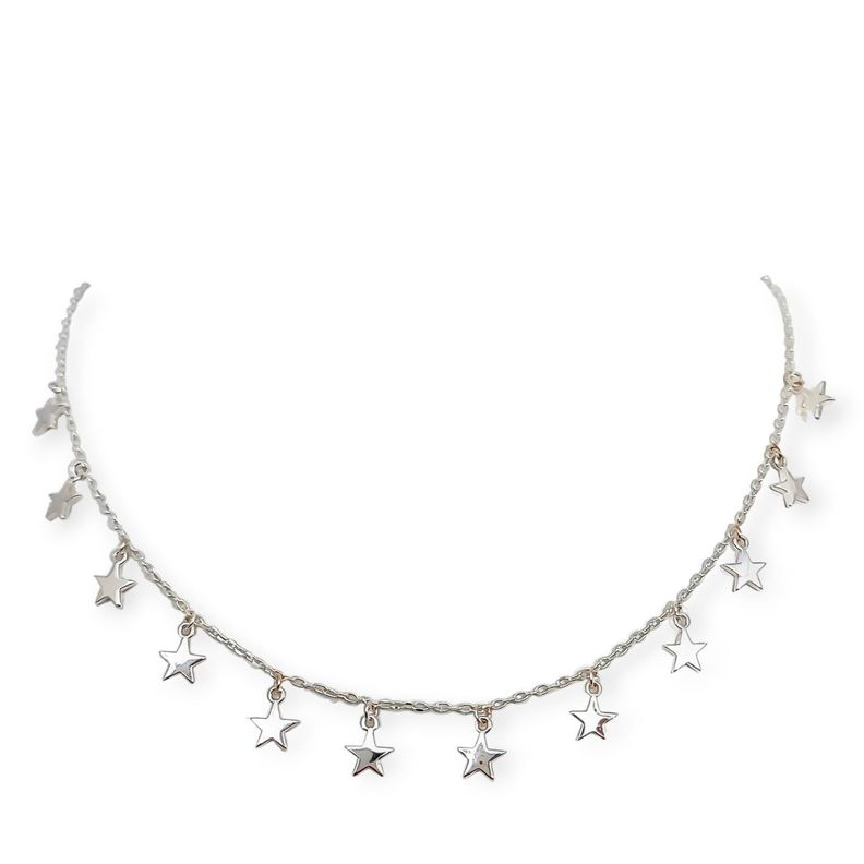 Collar Choker 12 Estrellas Plata Fina 925-0
