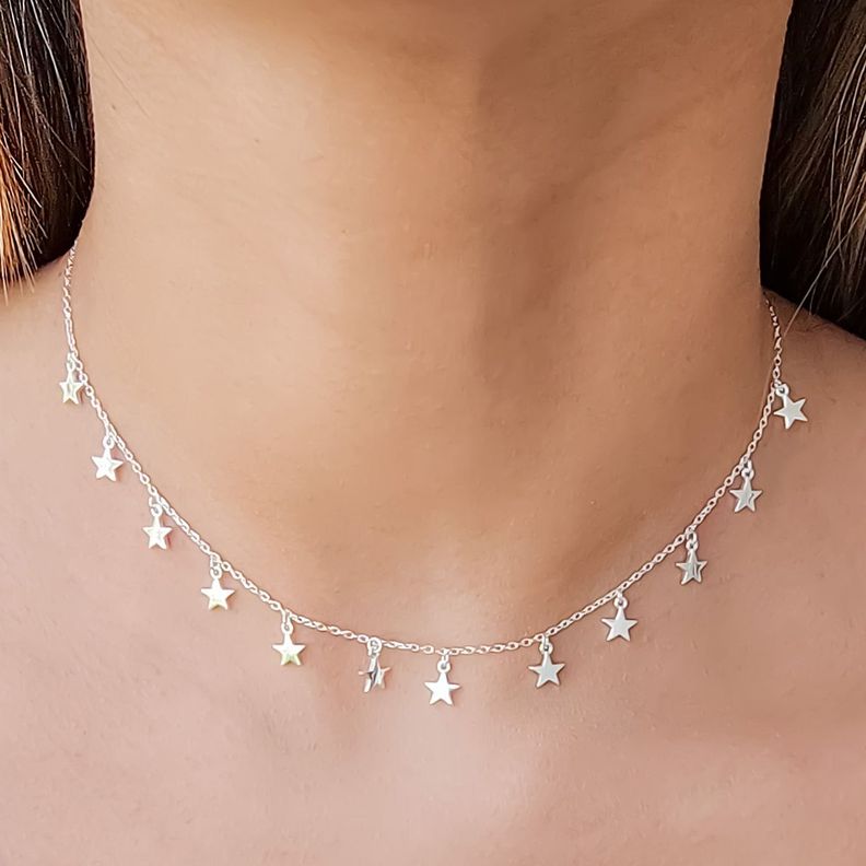 Collar Choker 12 Estrellas Plata Fina 925-2