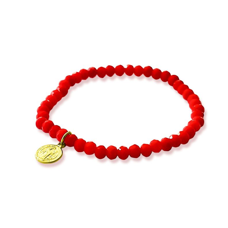 Pulsera San Benito Cristal Rojo Enchapado Oro 18K-1