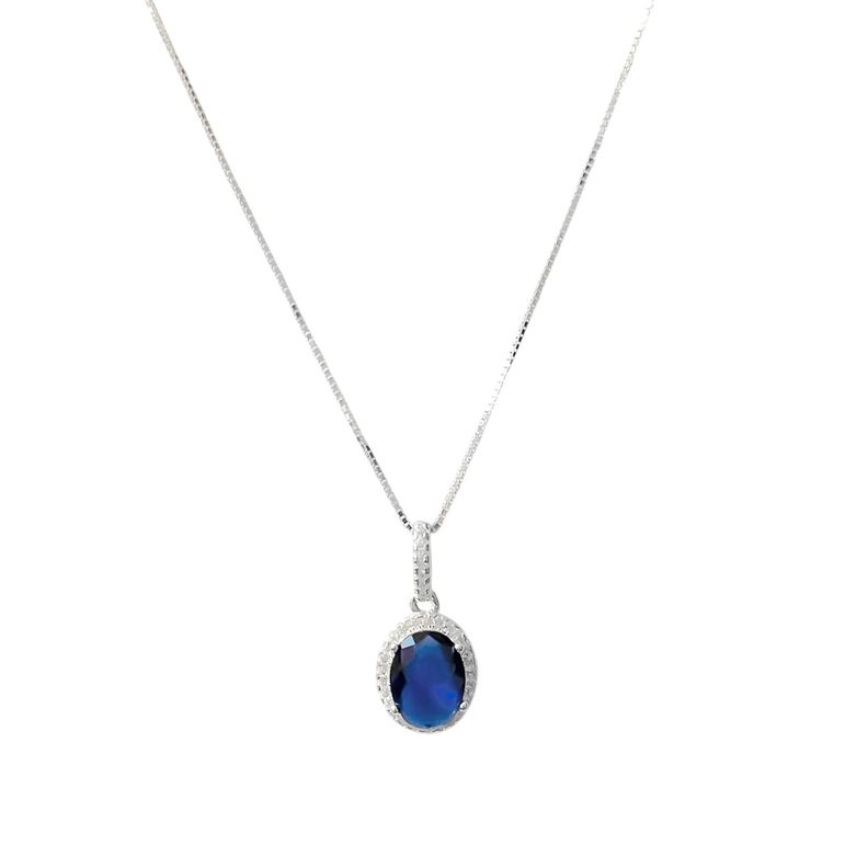 Collar Lady Circón Óvalo Azul Blanco Plata Fina 925-1