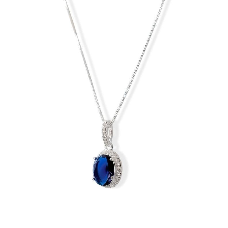 Collar Lady Circón Óvalo Azul Blanco Plata Fina 925-2