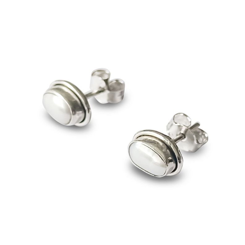 Aros Botón Óvalo Perla Plata Fina 925-1