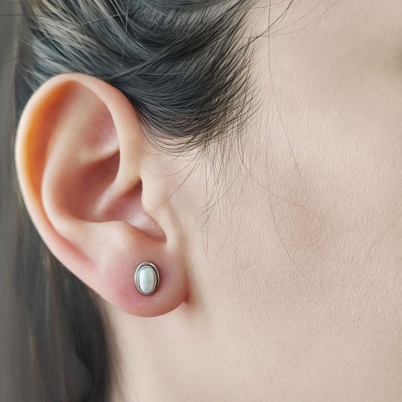 Aros Botón Óvalo Perla Plata Fina 925-2