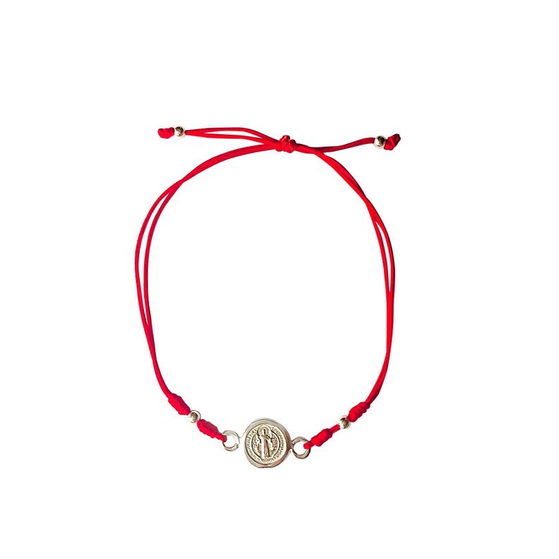 Pulsera San Benito Plata Fina 925 Cordón Rojo Adaptable-0
