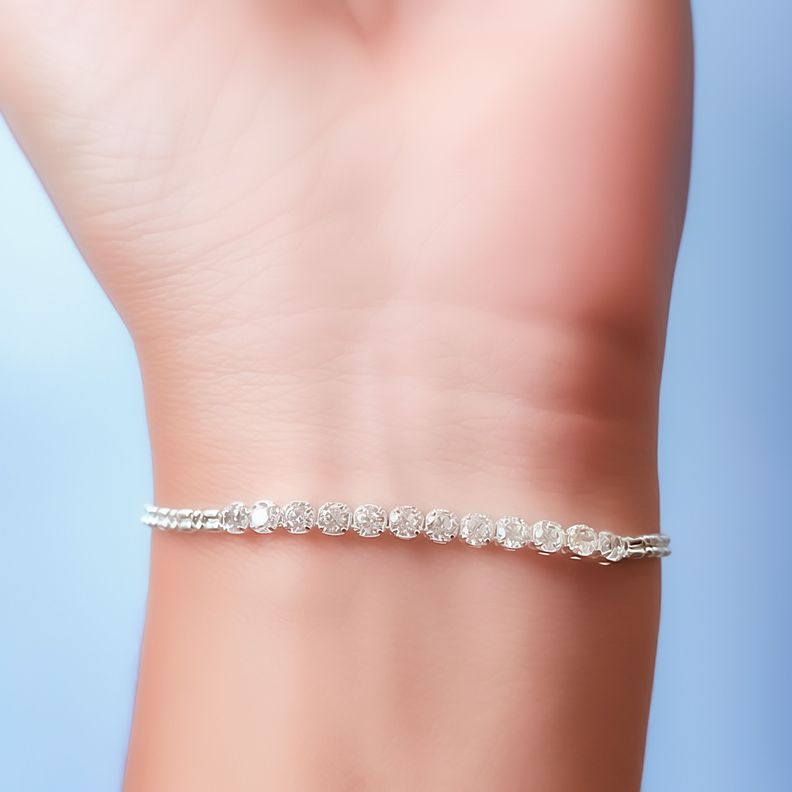Pulsera 12 Circones Blanco Plata Fina 925-2