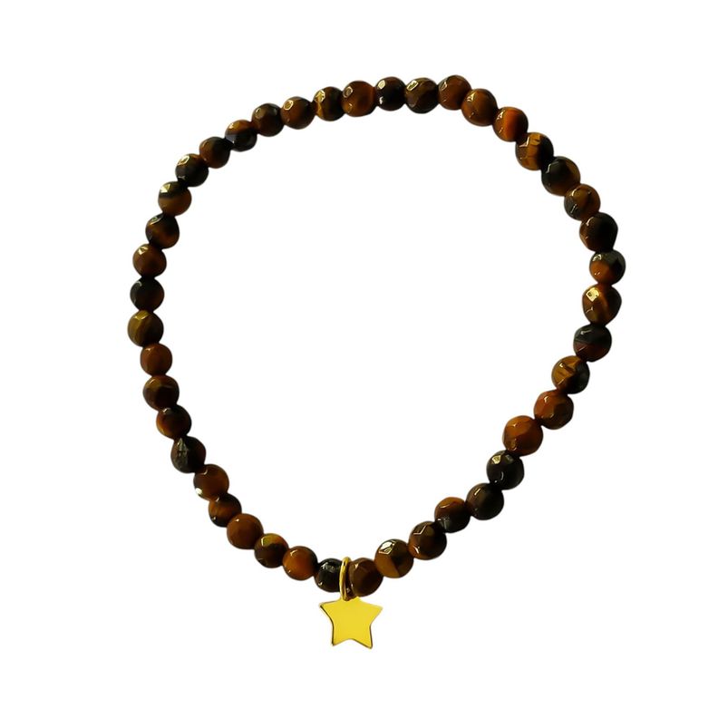 Pulsera Ojo De Tigre 4mm Estrella Enchapado Oro 18K Elásticada-1