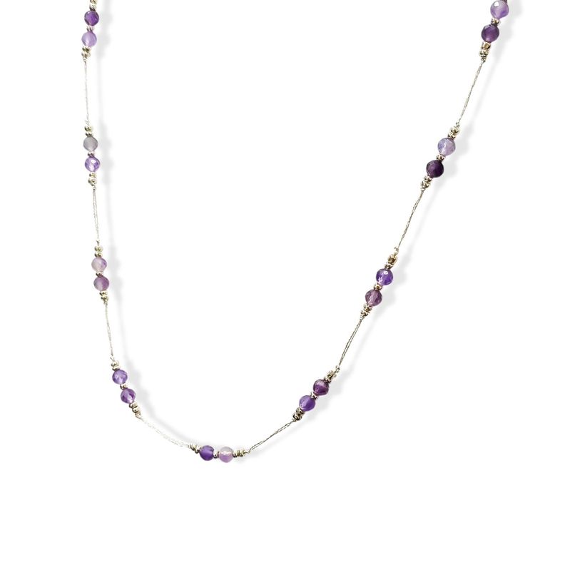 Collar Amatista Facetada 4mm Hilos Plata Fina 925