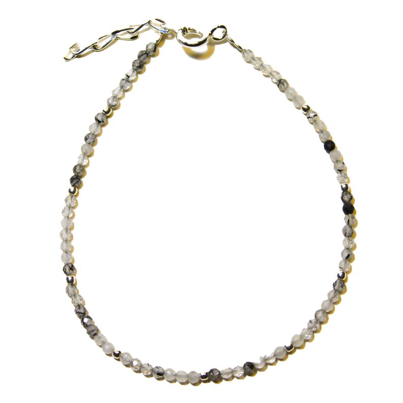 Pulsera Cuarzo Rutilado Mostacilla Plata Fina 925-0
