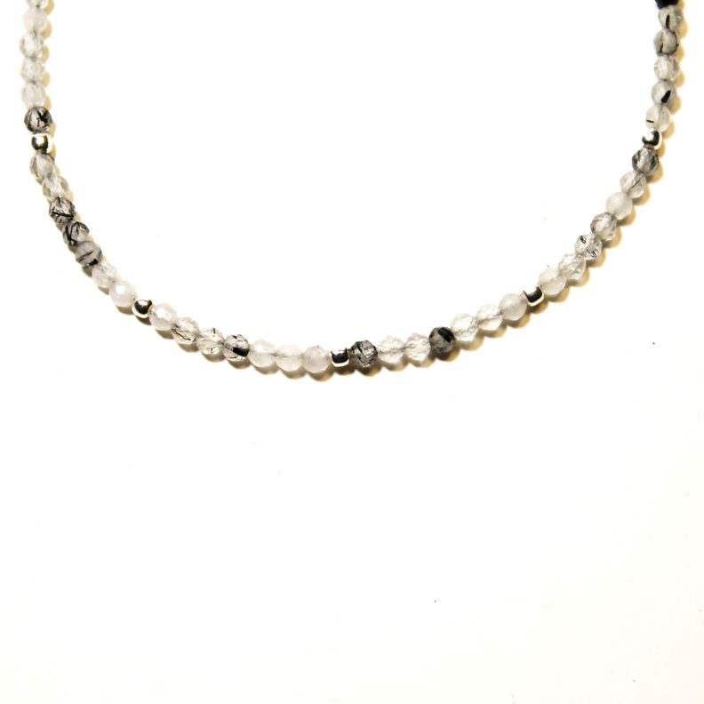 Pulsera Cuarzo Rutilado Mostacilla Plata Fina 925-1