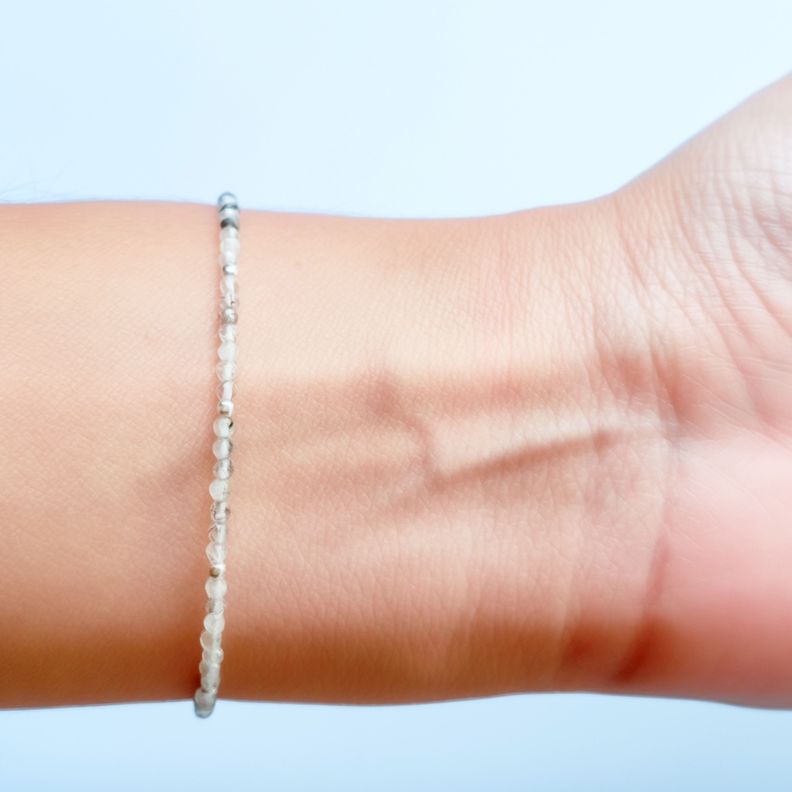 Pulsera Cuarzo Rutilado Mostacilla Plata Fina 925-3