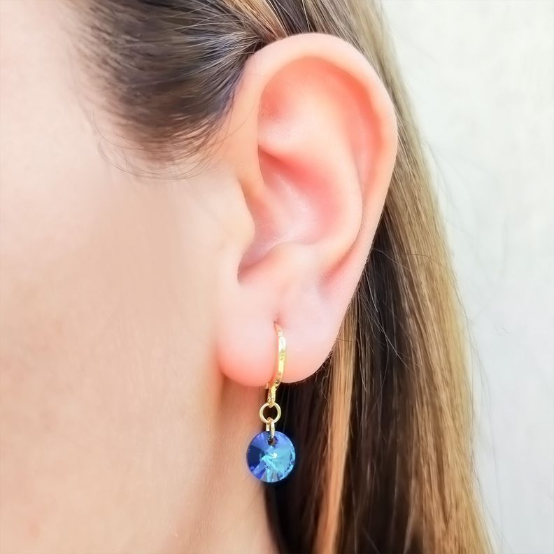 Aros Argolla Cristal Azul Colgante Enchapado Oro 18K-2