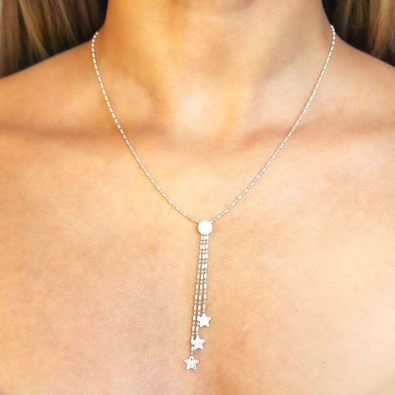 Collar Péndulo Punto Coma 3 Estrellas Plata Fina 925-1