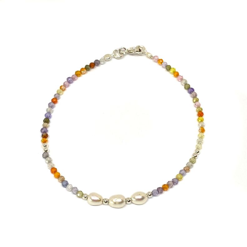 Pulsera Cristales Colores Perla de Río Plata Fina 925-0