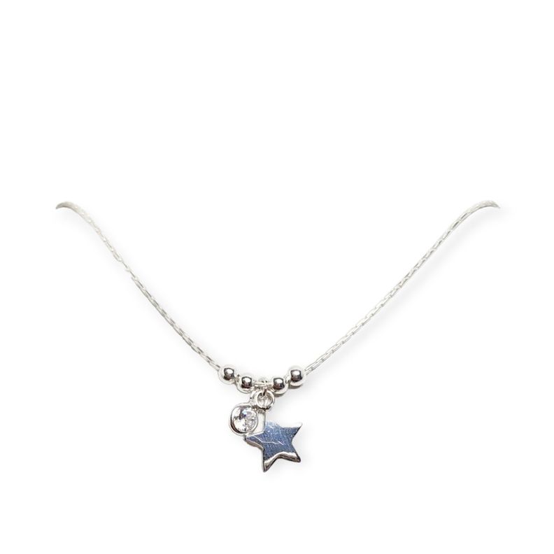 Collar Choker Estrella Bolas Circón Plata Fina 925-0