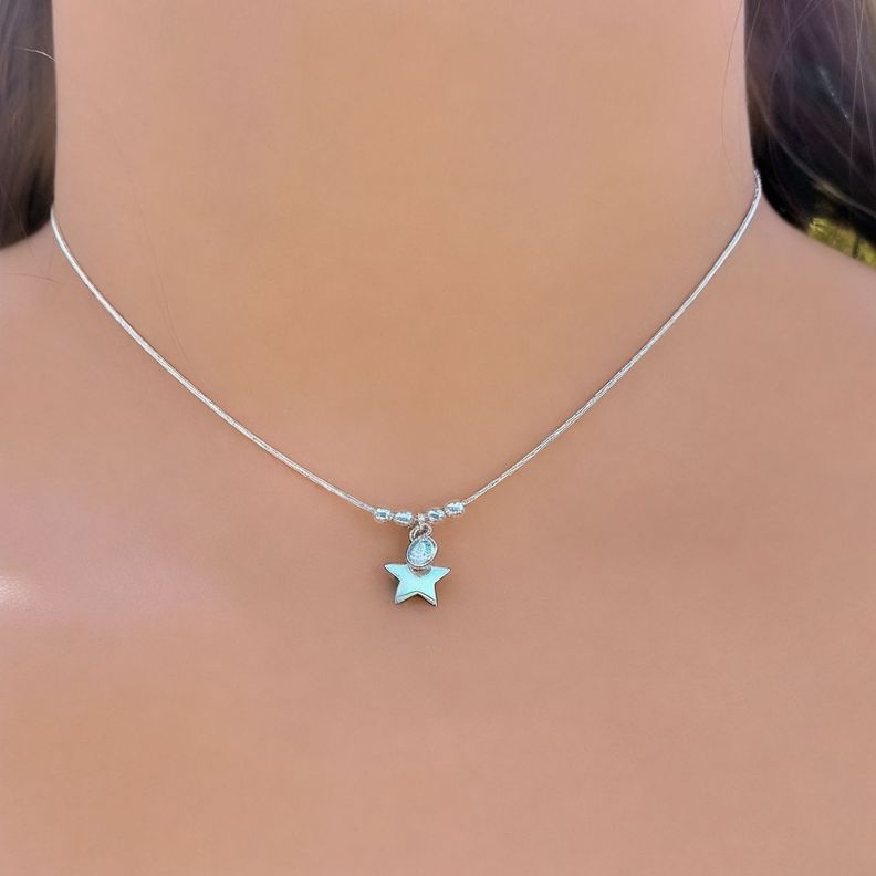Collar Choker Estrella Bolas Circón Plata Fina 925-2