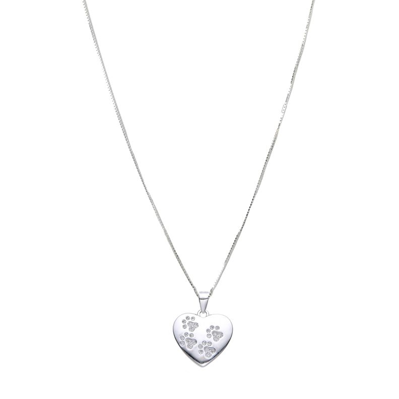 Collar Corazón Huellas Circón Plata Fina 925-0