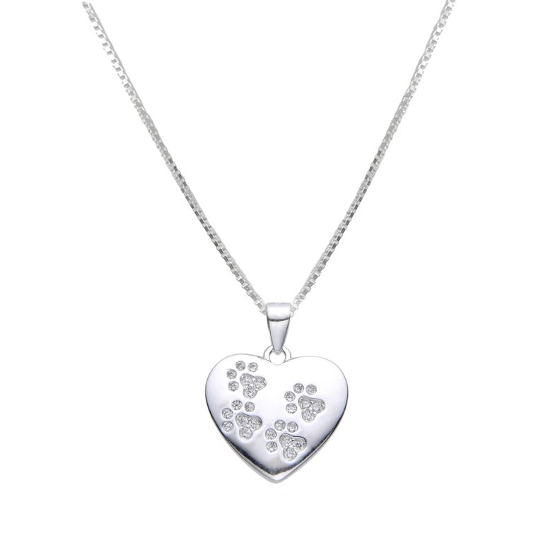 Collar Corazón Huellas Circón Plata Fina 925-2
