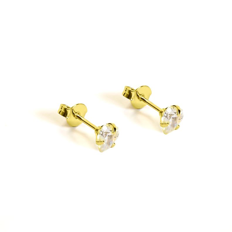 Aros Punto De Luz Corazón Circón 5mm Enchapado Oro 18K-0