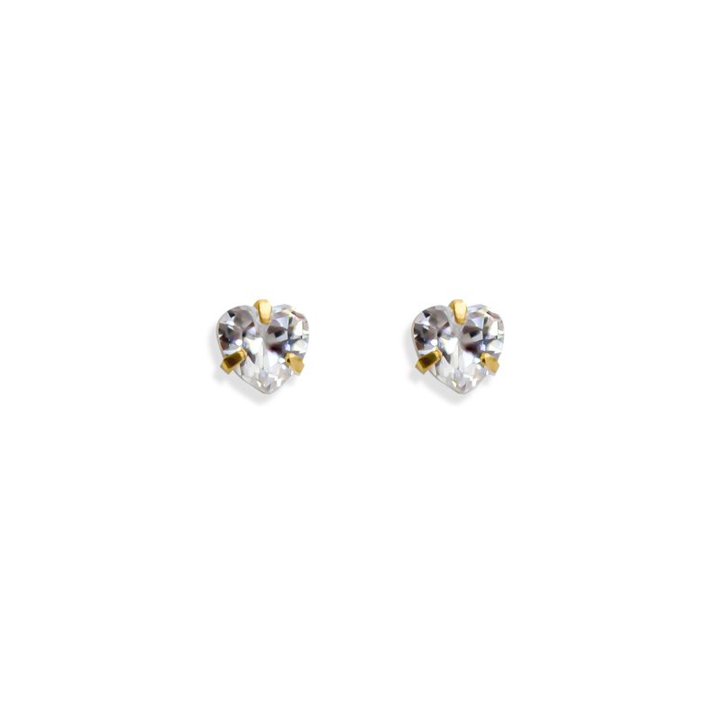 Aros Punto De Luz Corazón Circón 5mm Enchapado Oro 18K-1
