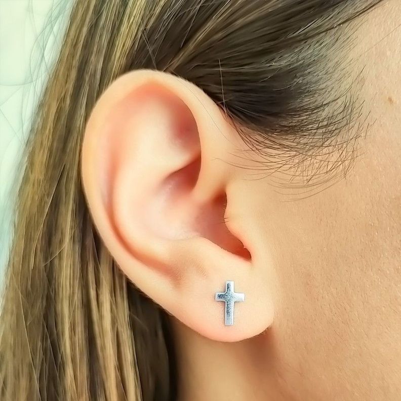 Aros Cruz Mini Plata Fina 925-3