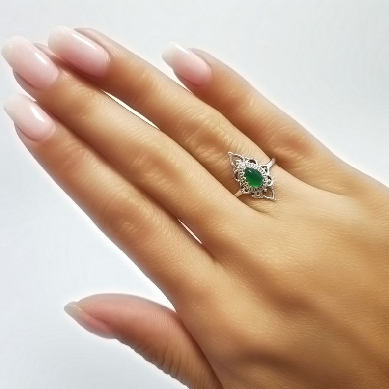 Anillos Ishani Piedra Ónix Verde Plata Fina 925-3