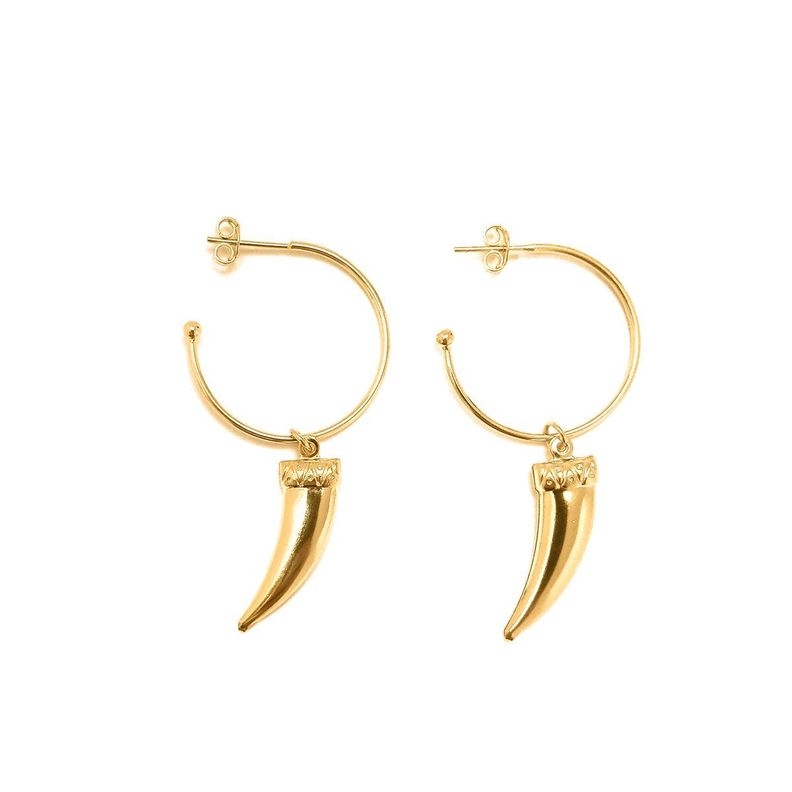 Aros Argolla Cuerno Colgante Enchapado Oro 18K Dorado