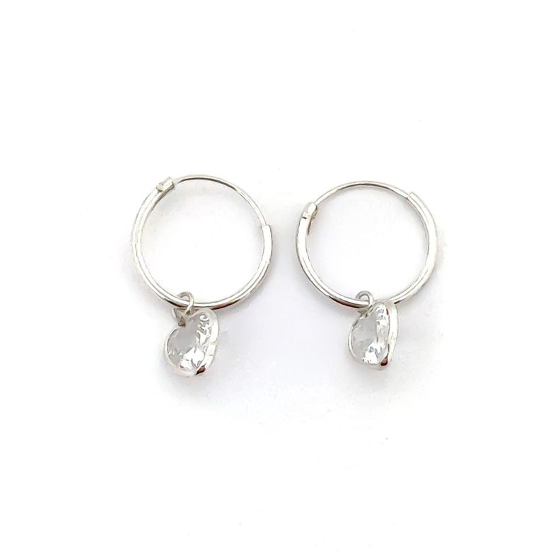 Aros Argollas Circón Corazón Colgante Plata Fina 925-0