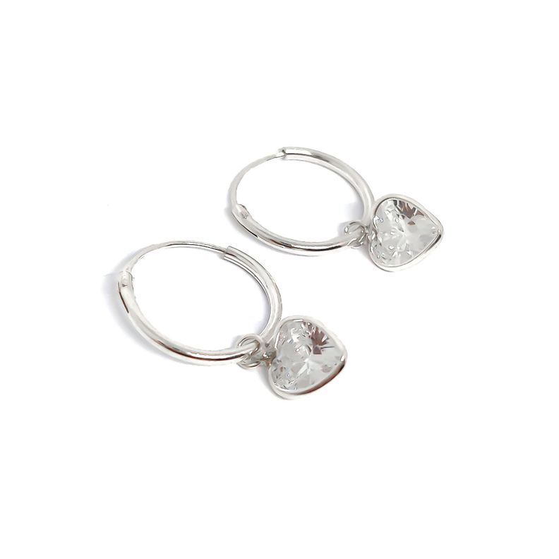 Aros Argollas Circón Corazón Colgante Plata Fina 925-2