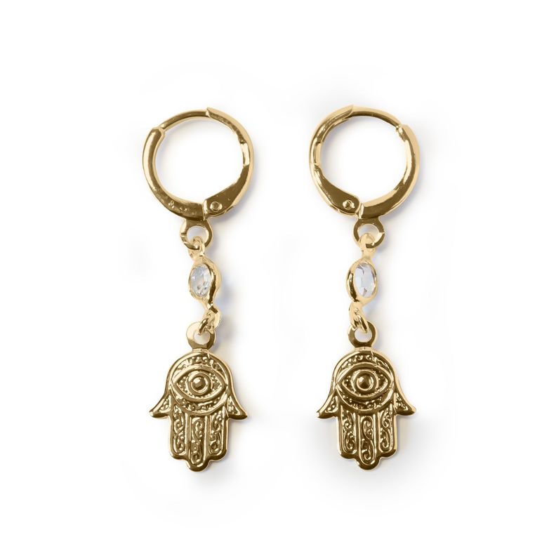Aros Argollas Mano De Fátima Circón Enchapado Oro 18K-0