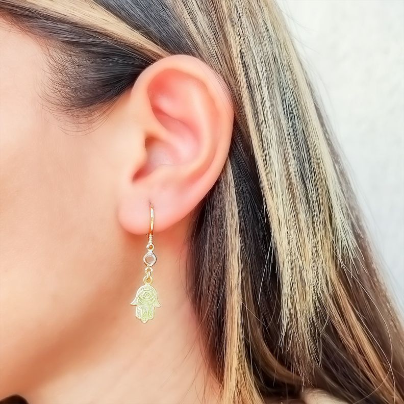 Aros Argollas Mano De Fátima Circón Enchapado Oro 18K-1